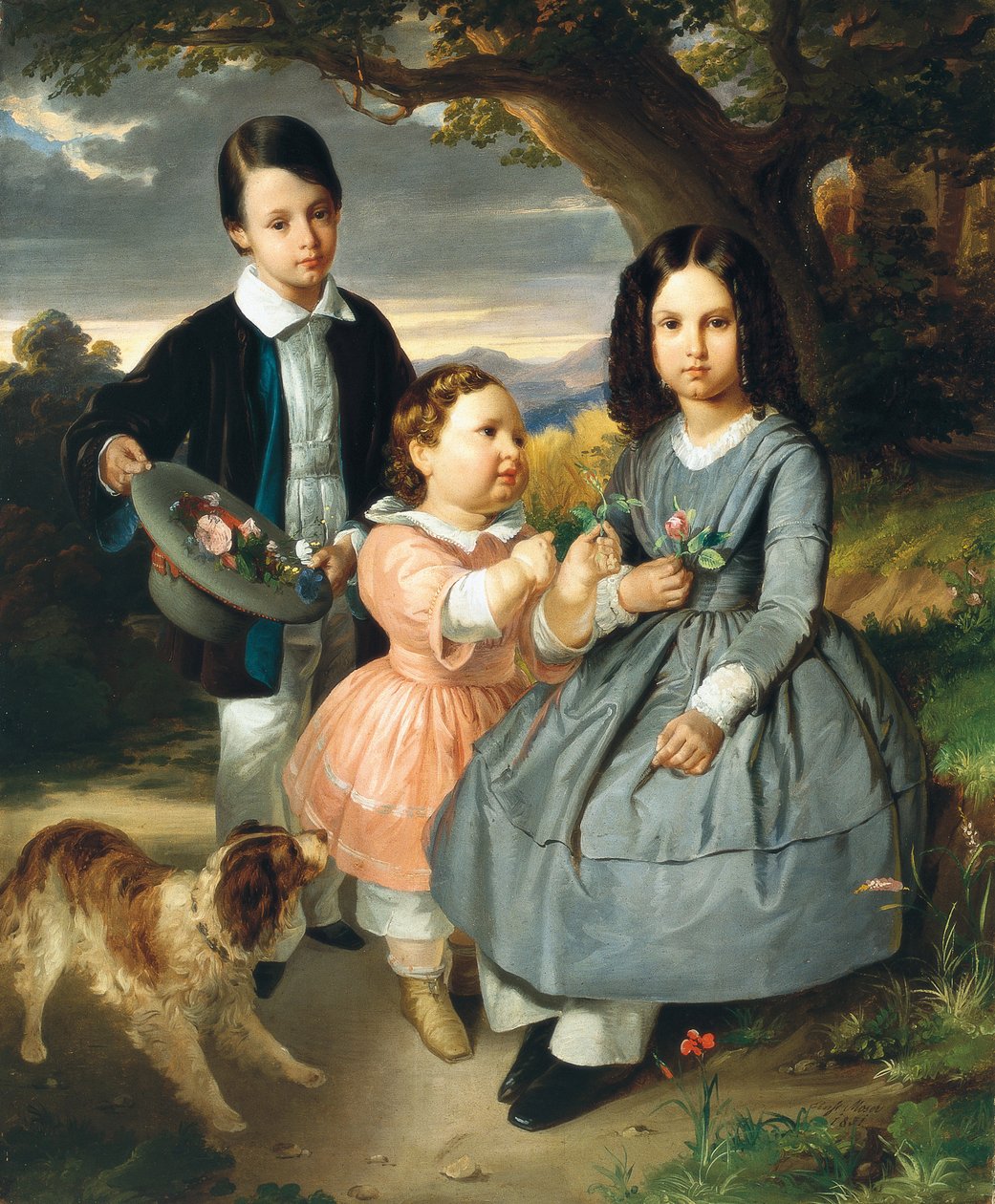 Lasten ryhmämuotokuva, Moser, Ernst Christian (1815-1867). Öljy kankaalle tekijältä Ernst Christian Moser