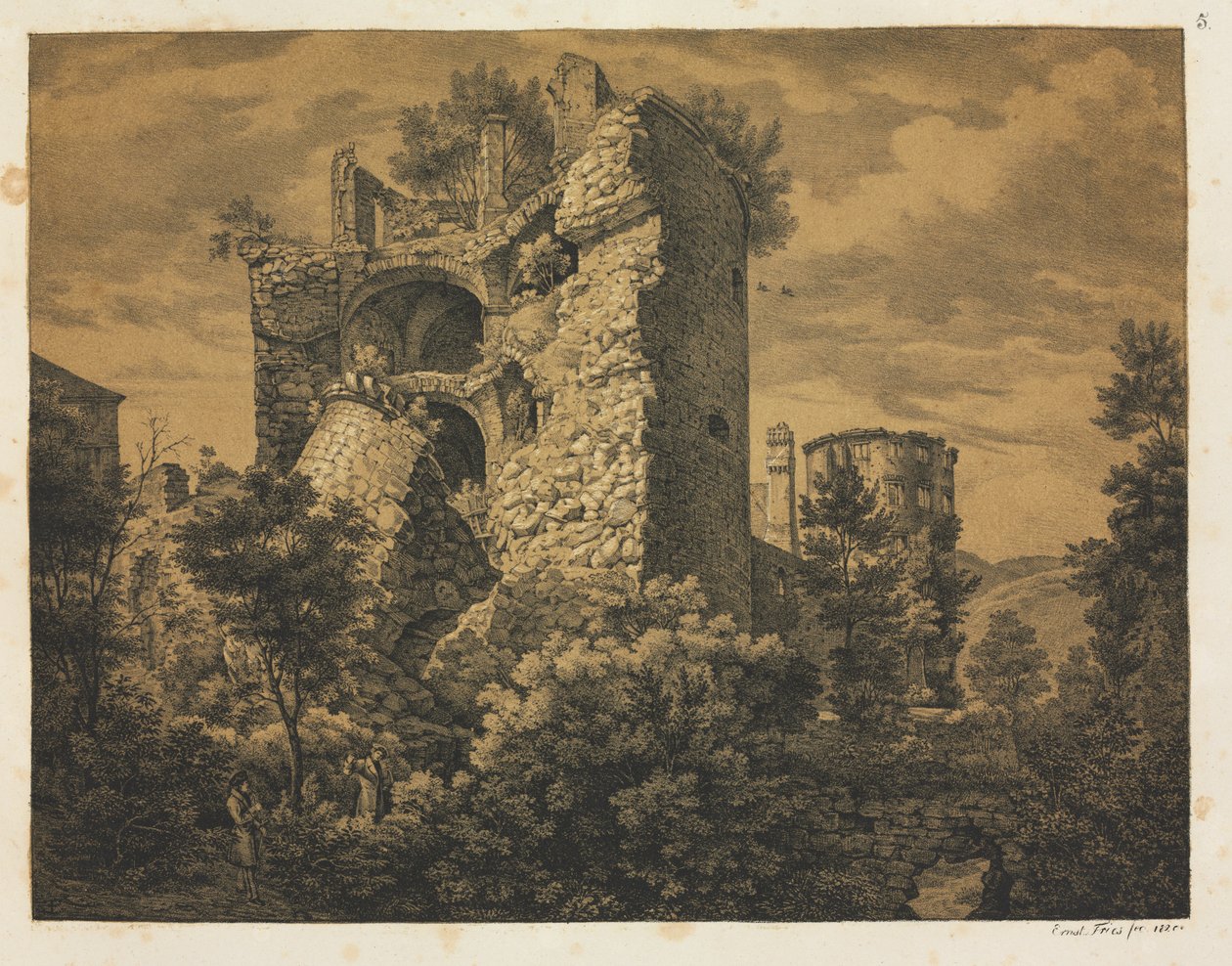 Kuusi näkymää Heidelbergin linnaan: Tower, 1820. tekijältä Ernst Fries