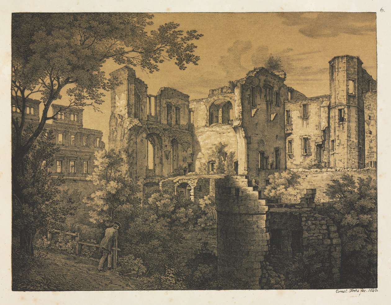 Kuusi näkymää Heidelbergin linnaan: Länsiosa, 1820. tekijältä Ernst Fries