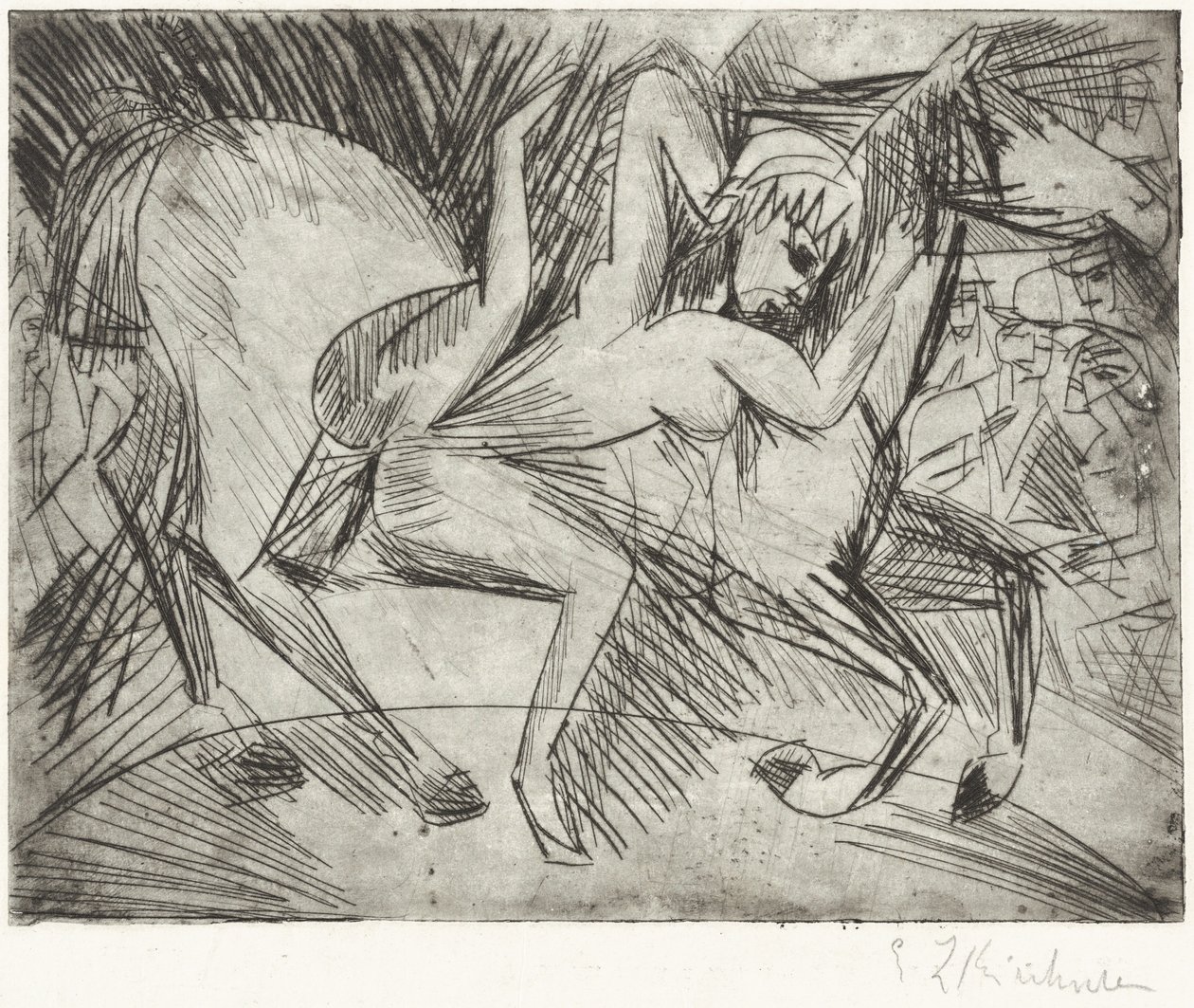 Akrobaatti hevosella Voltigeuse hevosen selässä, 1913. tekijältä Ernst Ludwig Kirchner