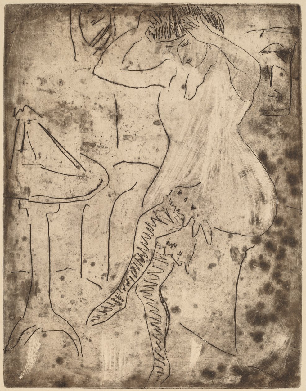 Dodo järjestää hiuksiaan, 1909. tekijältä Ernst Ludwig Kirchner
