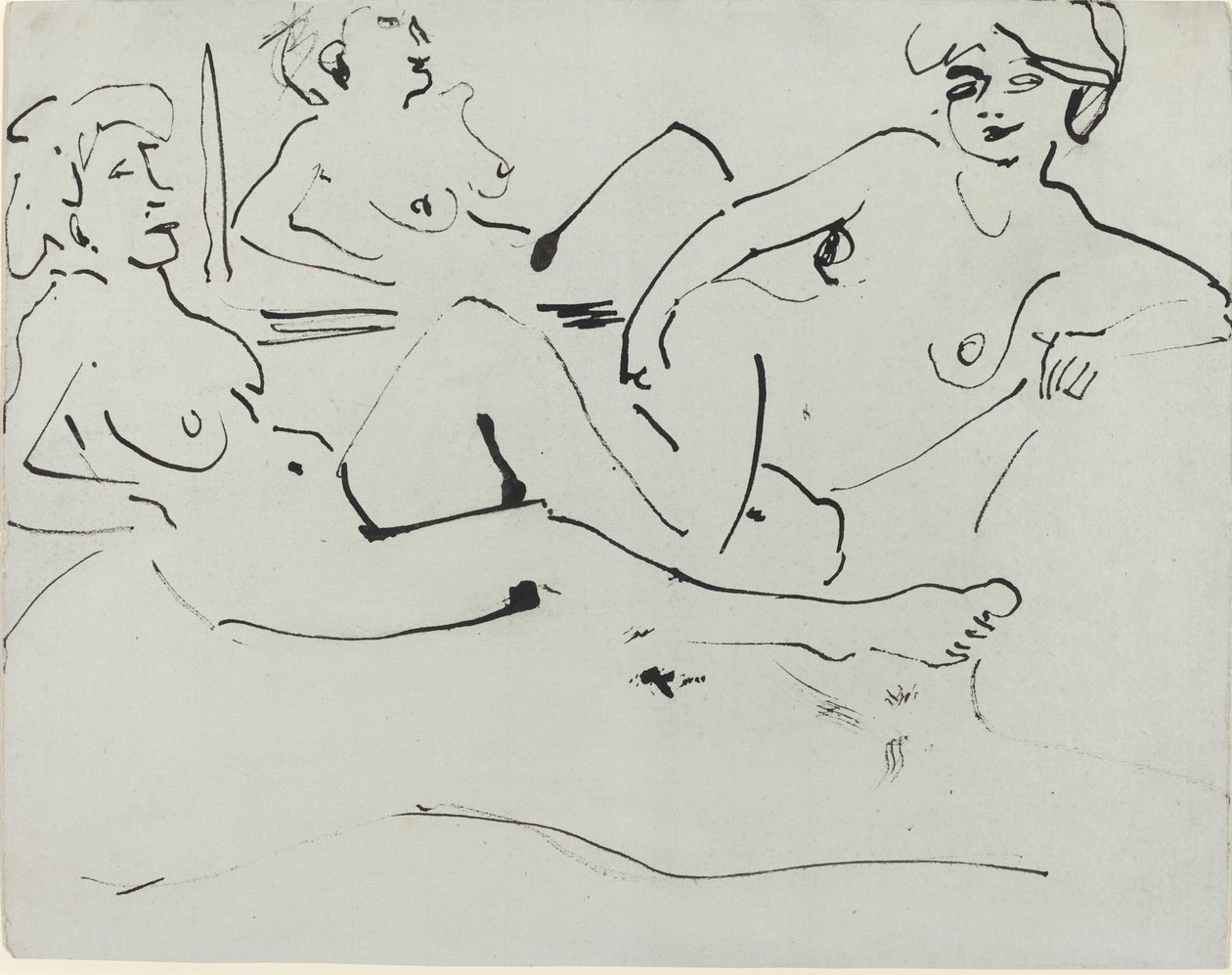 Dodo ja vanhempi nainen makaamassa peilin edessä, 1909. tekijältä Ernst Ludwig Kirchner