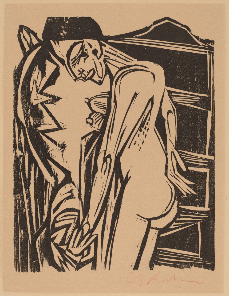 Nainen alaston kaapin edessä, 1916. tekijältä Ernst Ludwig Kirchner