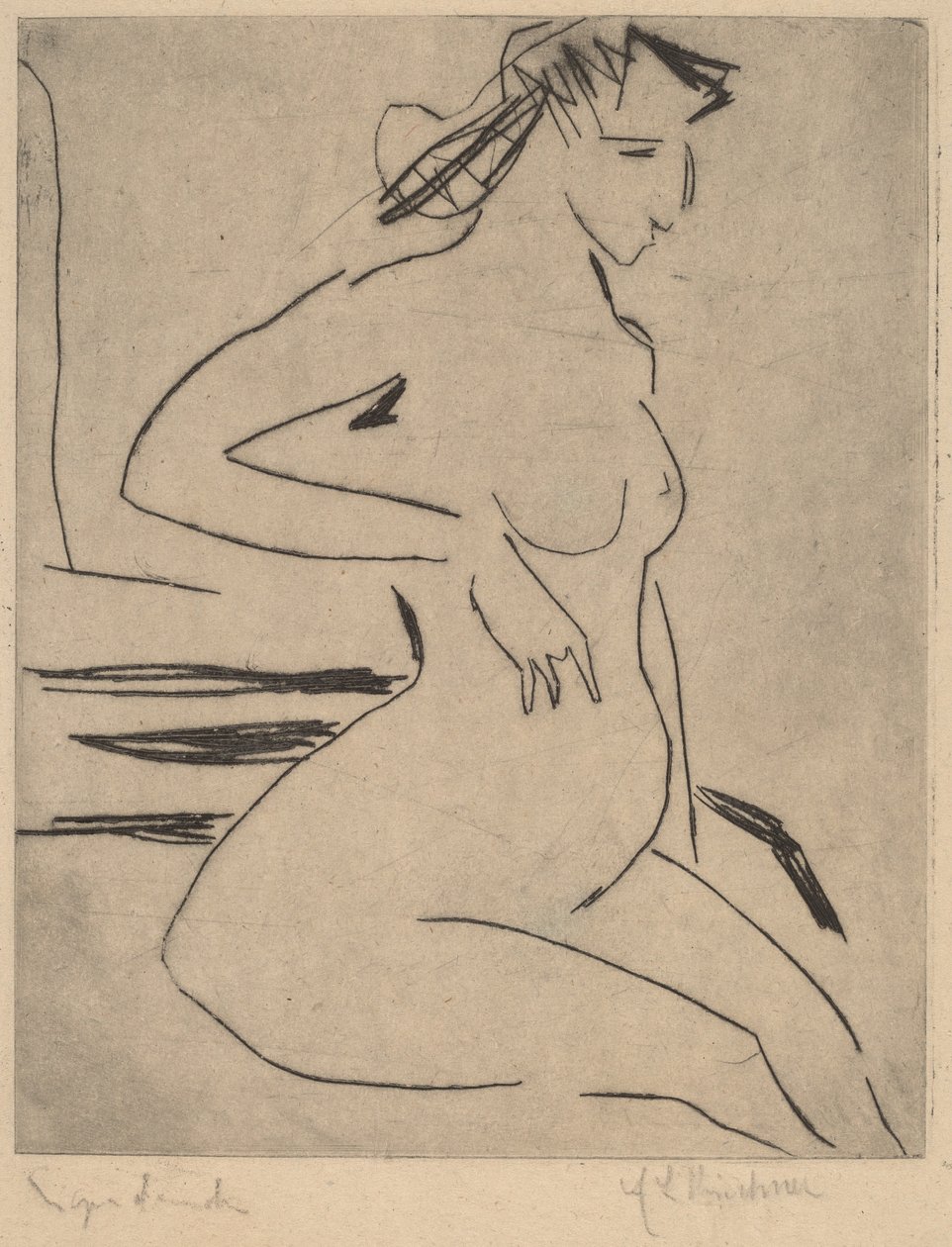 Nainen alastonistuva, 1909. tekijältä Ernst Ludwig Kirchner