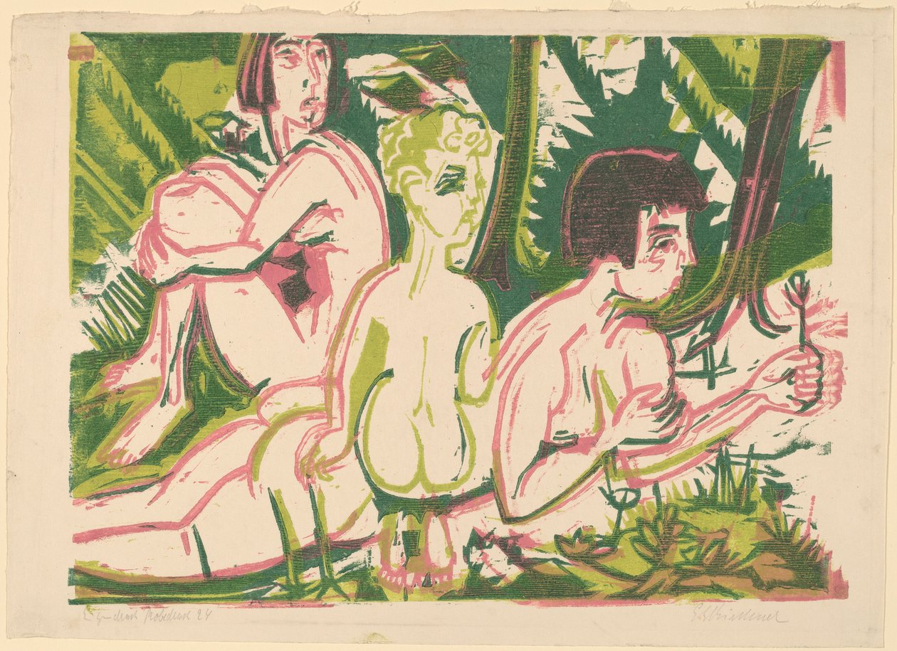 Alastonnaiset lapsen kanssa metsässä, 1925. tekijältä Ernst Ludwig Kirchner
