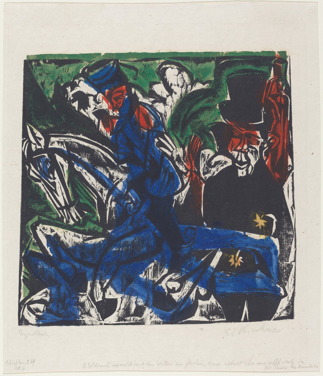 Peter Schlemihlin ihmeellinen tarina: Schlemihlin kohtaaminen harmaan kanssa..., 1915. tekijältä Ernst Ludwig Kirchner