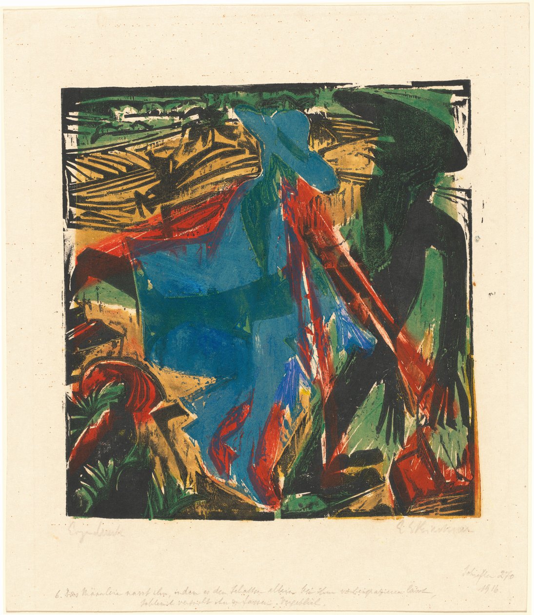 Peter Schlemihlin ihmeellinen tarina: Schlemihlin kohtaaminen varjon kanssa..., 1915. tekijältä Ernst Ludwig Kirchner