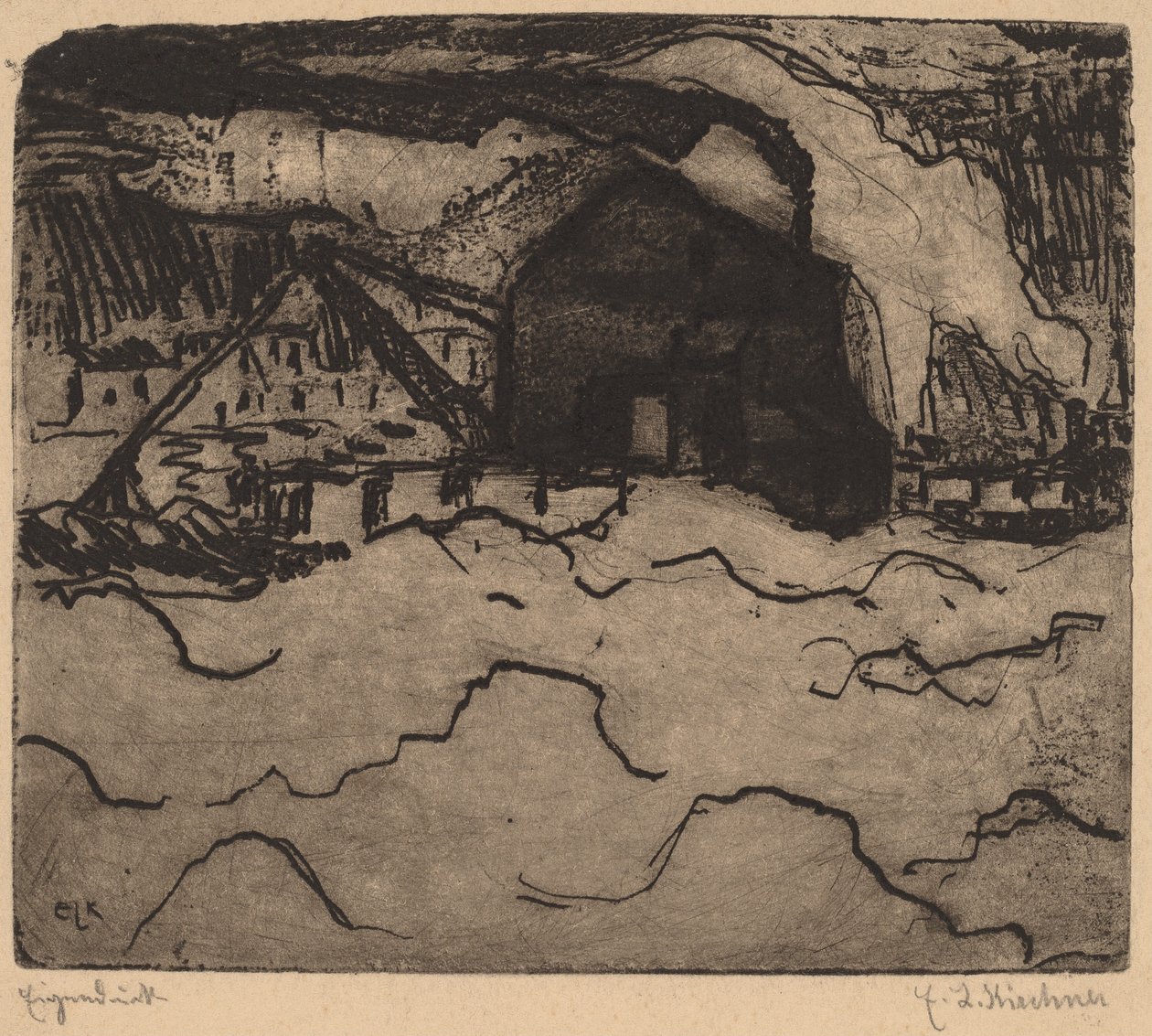 Hiekkapuoppaajat Elbellä, 1906. tekijältä Ernst Ludwig Kirchner