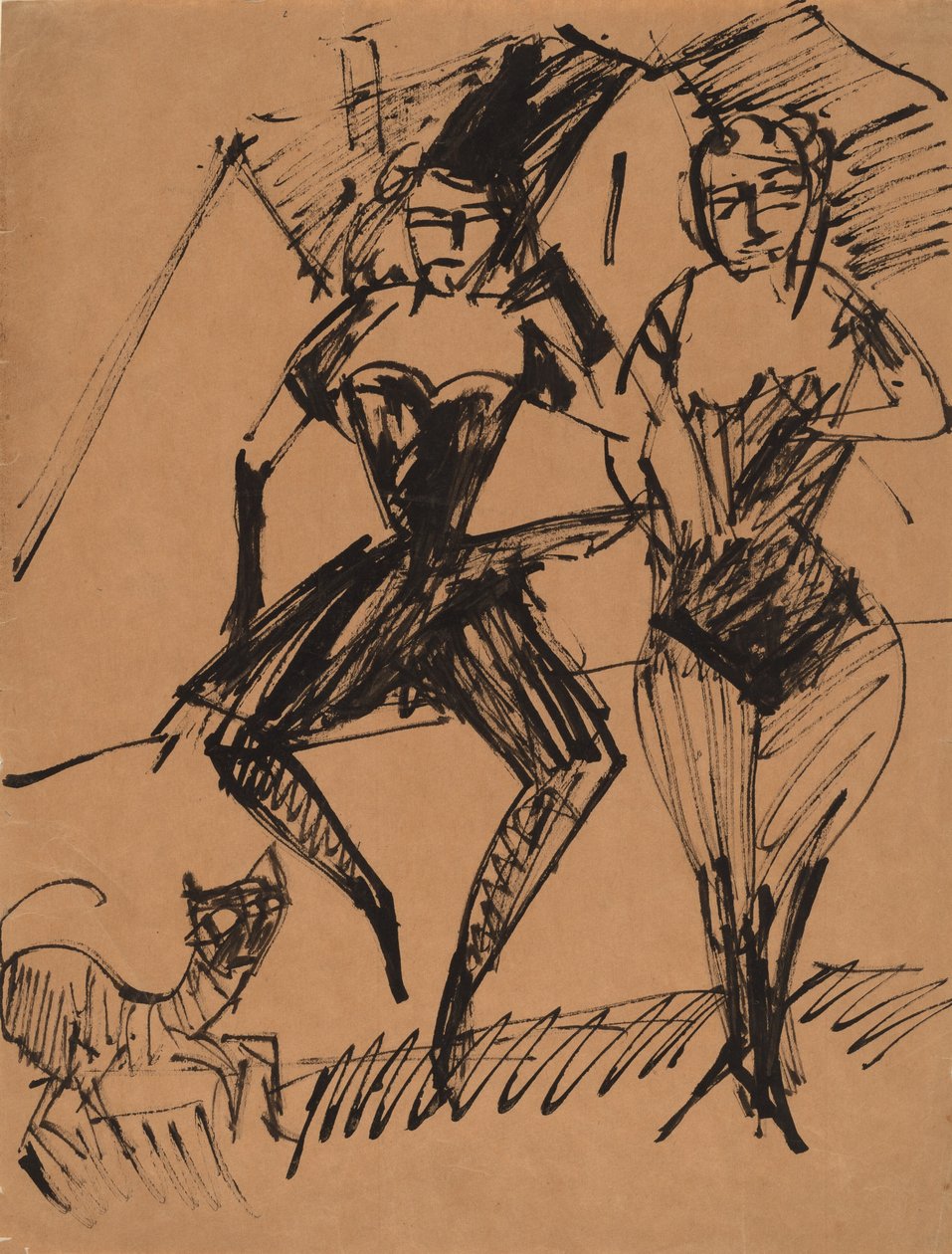 Kaksi tanssijaa kissan kanssa, 1913. tekijältä Ernst Ludwig Kirchner