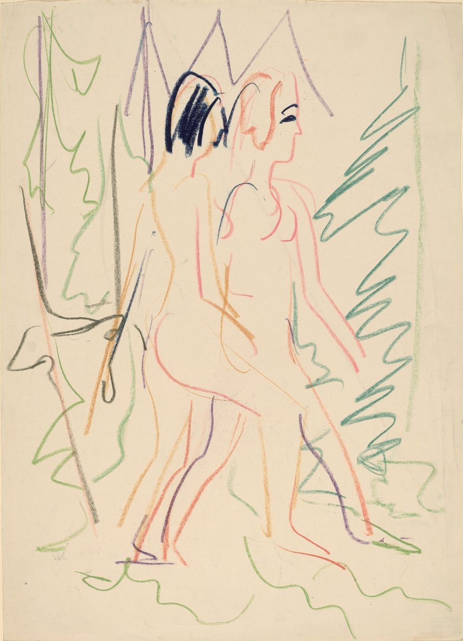 Kaksi alastonkuvaa metsässä, 1925. tekijältä Ernst Ludwig Kirchner