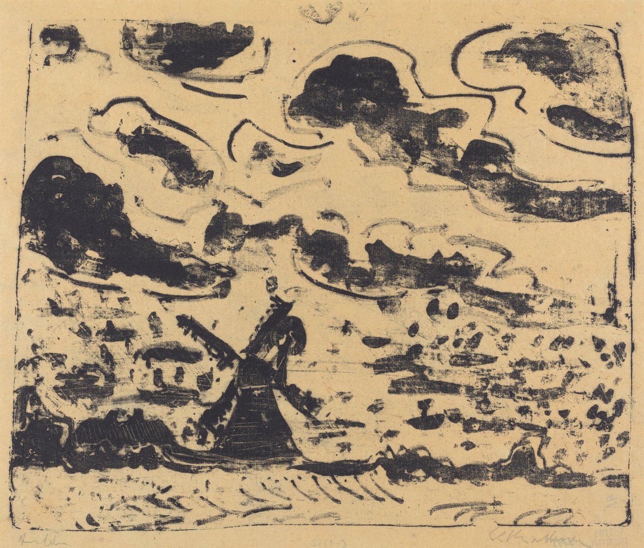 Tuulimylly lähellä Burgia Fehmarnissa, 1908. tekijältä Ernst Ludwig Kirchner