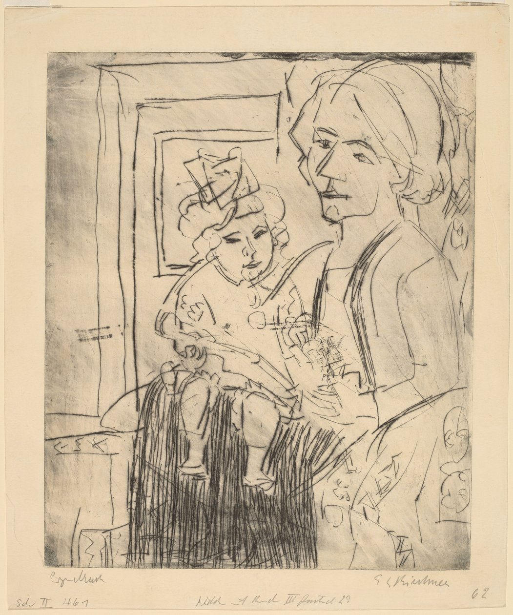 Nuori nainen lapsen kanssa, 1923. tekijältä Ernst Ludwig Kirchner