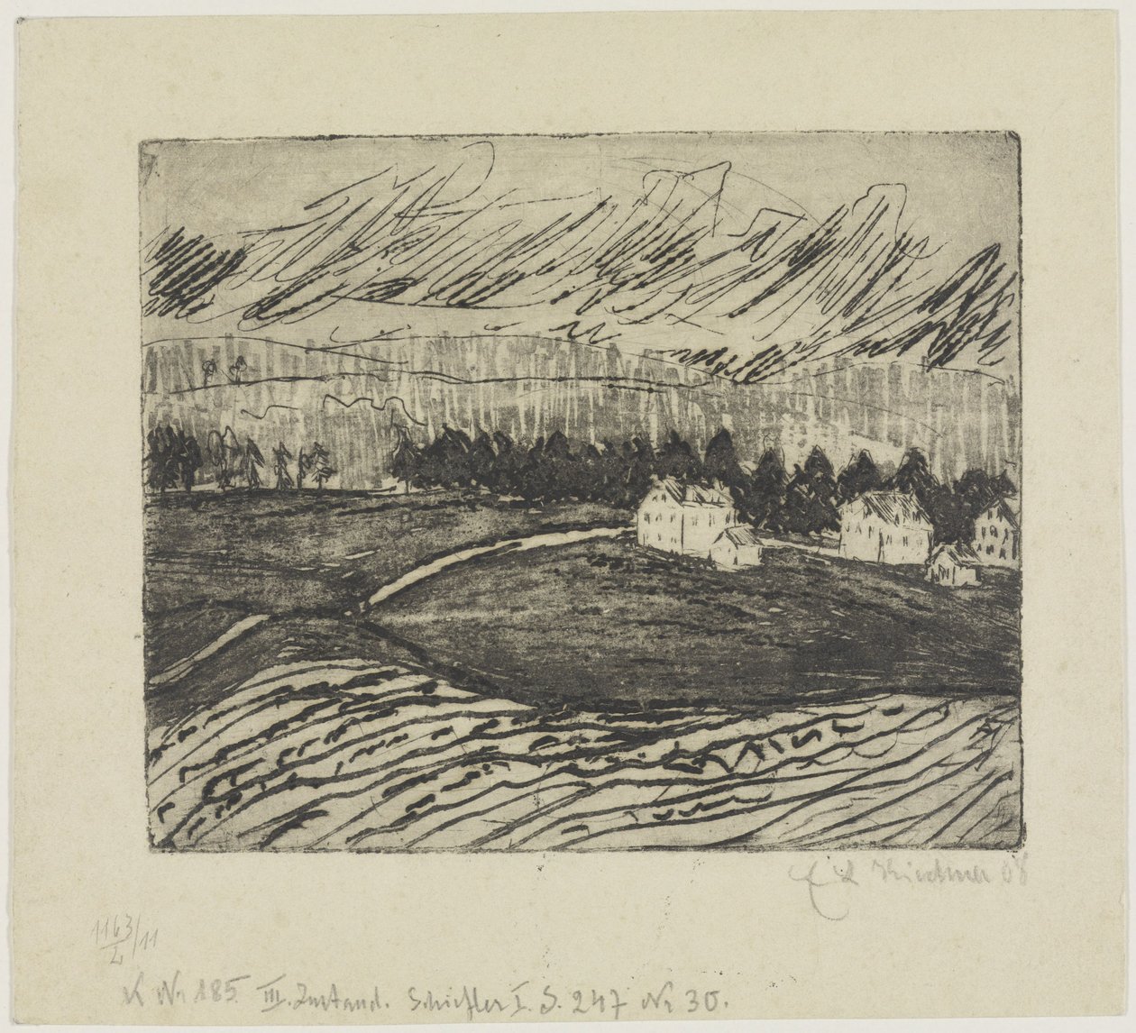 Pellot ja talot Erzgebirgessä tekijältä Ernst Ludwig Kirchner