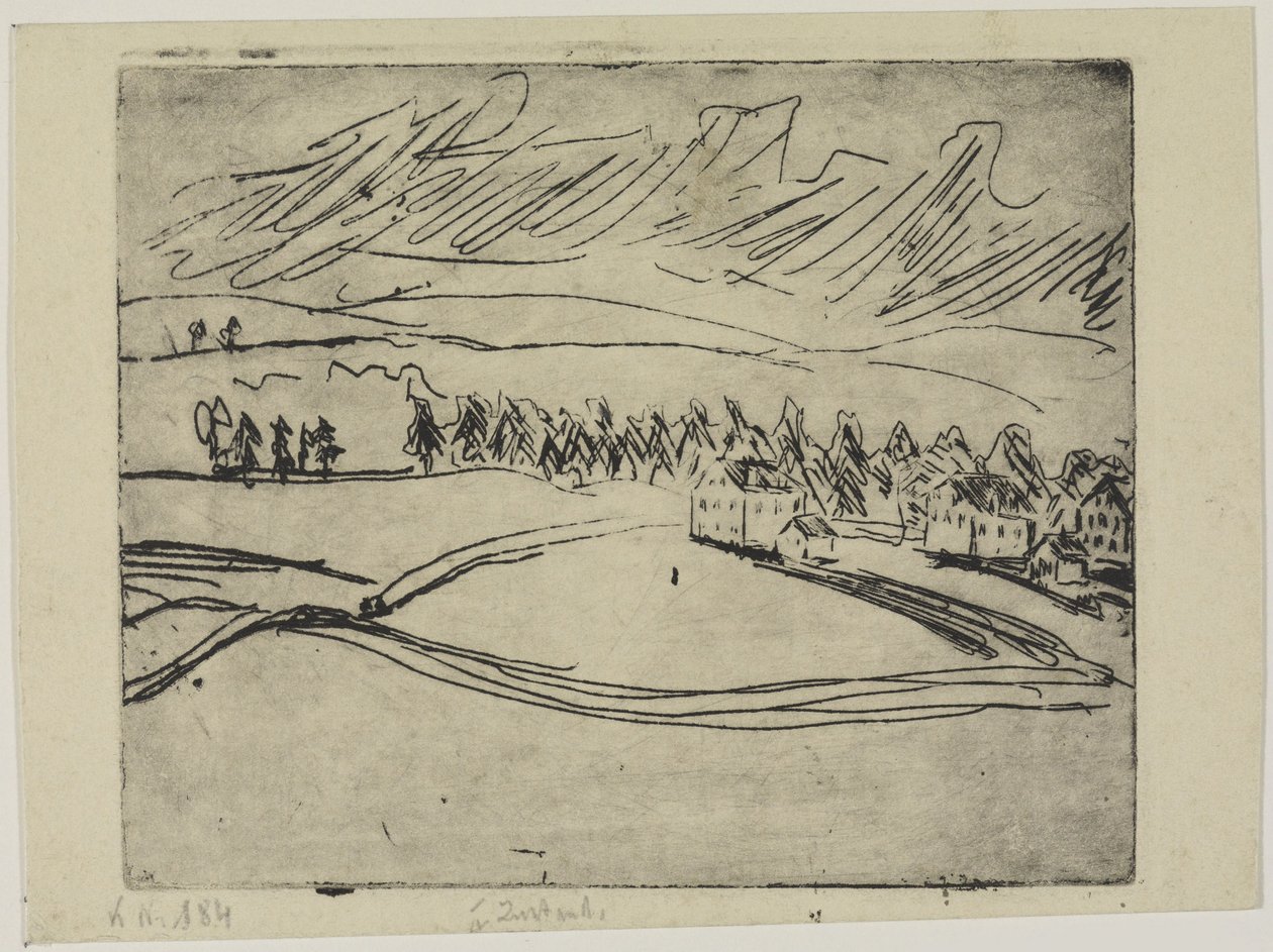 Pellot ja talot Erzgebirgessä tekijältä Ernst Ludwig Kirchner