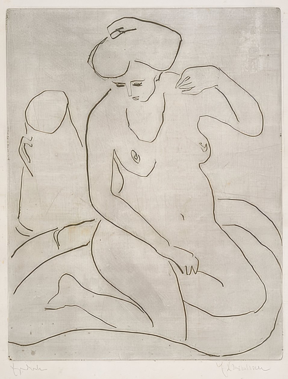 Nude in tub kaulakorulla. 1909 tekijältä Ernst Ludwig Kirchner