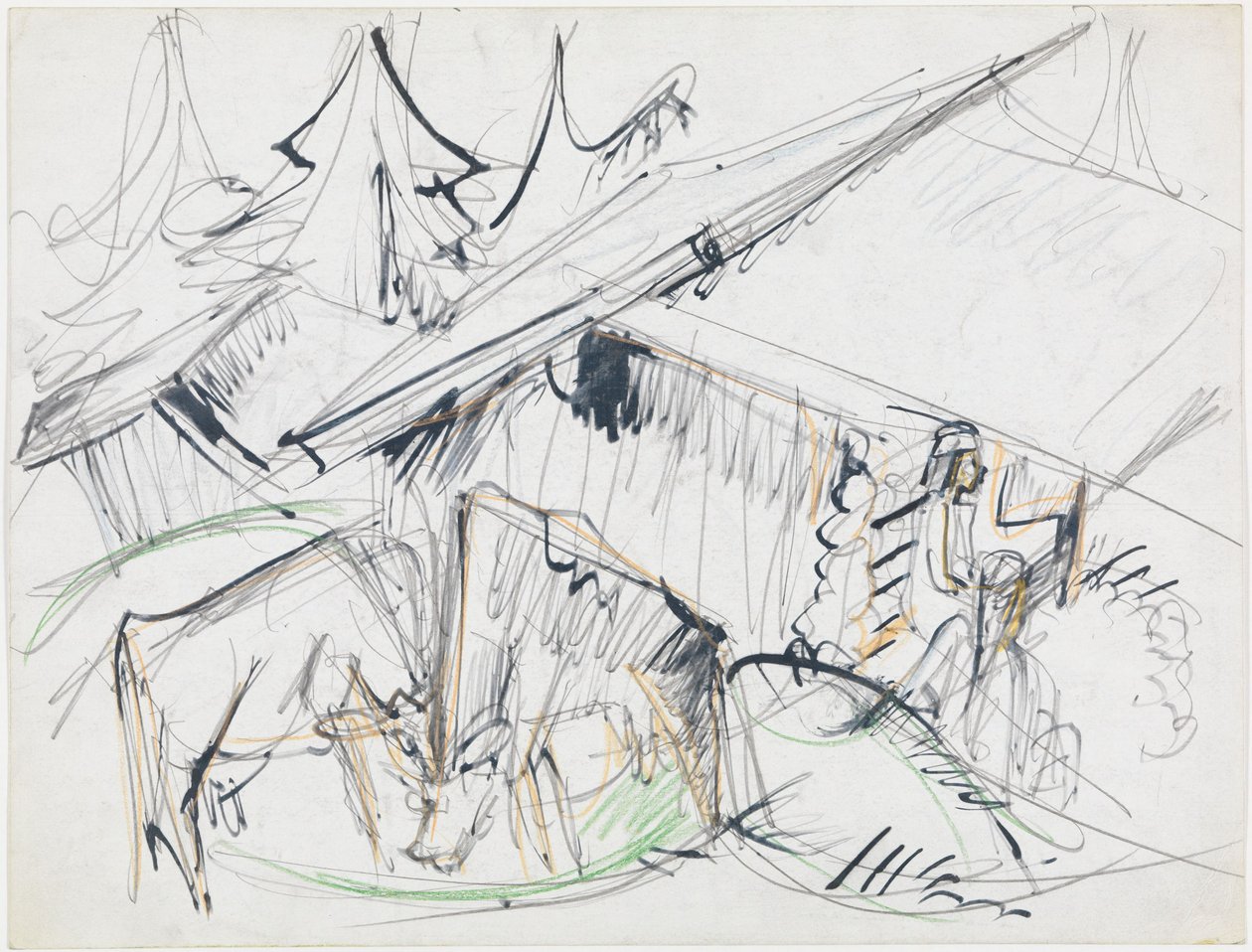 Alppimaja ja lehmiä (Stafelalp) tekijältä Ernst Ludwig Kirchner