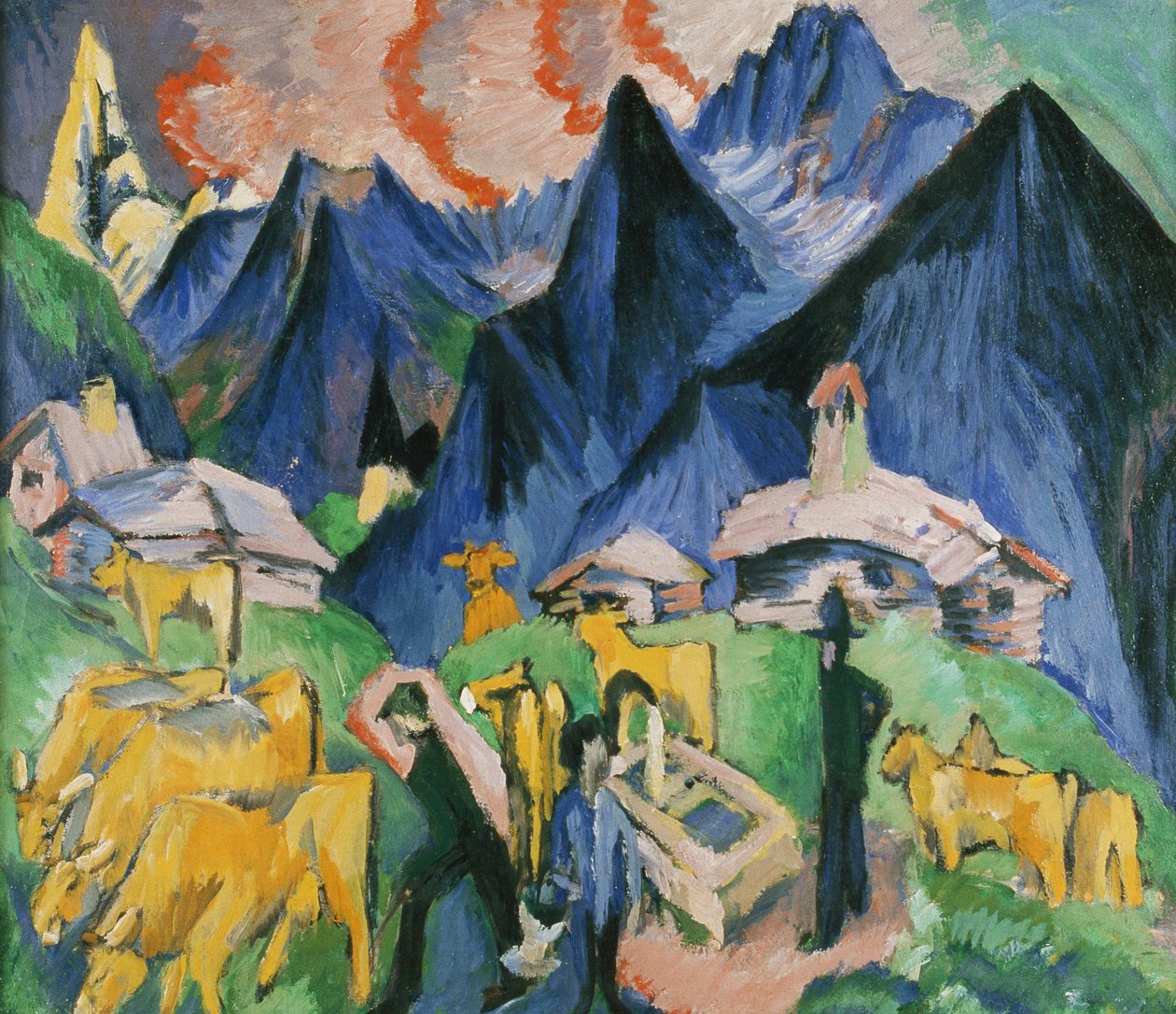 Alppien elämä, triptyykki; Alppien elämä, triptyykki, 1918 tekijältä Ernst Ludwig Kirchner