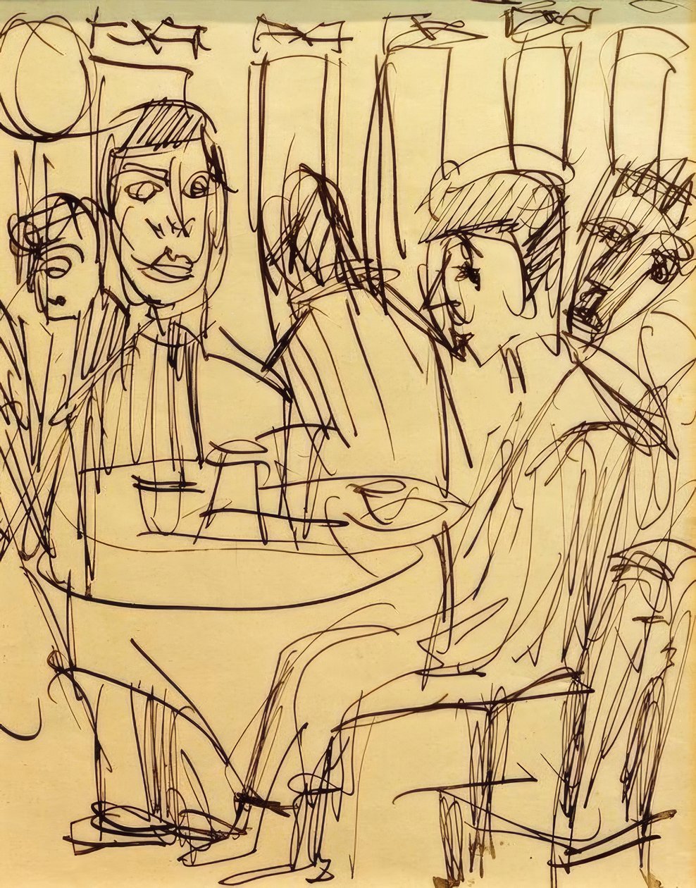 Kahvilan pöydässä tekijältä Ernst Ludwig Kirchner
