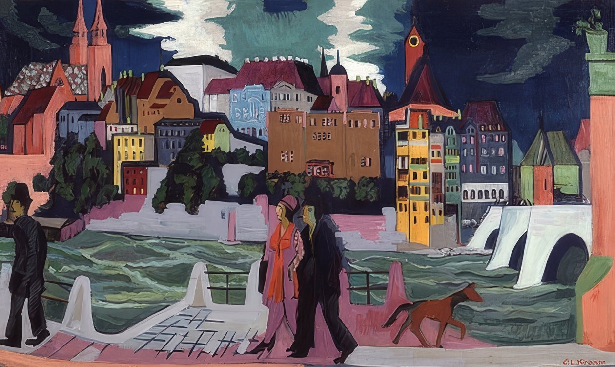 Näkymä Baselille ja Reinille. 1927-28 tekijältä Ernst Ludwig Kirchner