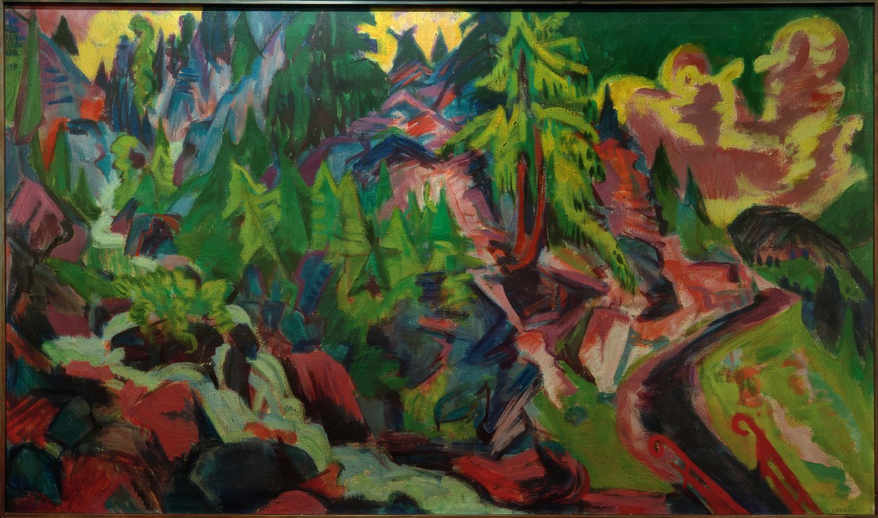Sveitsin kivi mänty maisema vesiputous tekijältä Ernst Ludwig Kirchner
