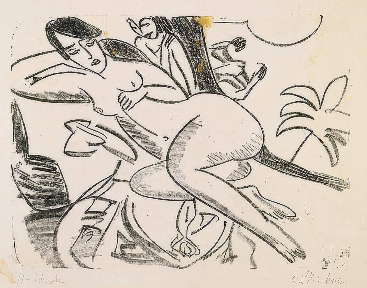 Alaston makaa peiton päällä. 1911 tekijältä Ernst Ludwig Kirchner