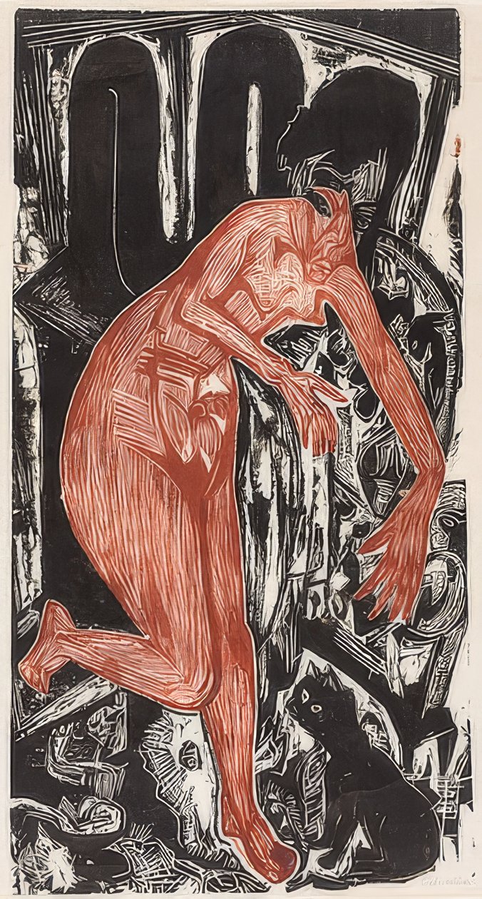 Nainen kylpemässä liedellä. 1919 tekijältä Ernst Ludwig Kirchner