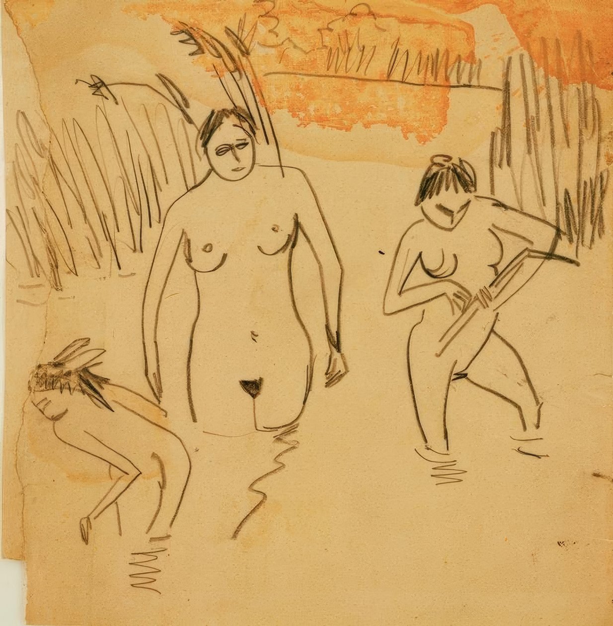 Badende an den Moritzburger Teichen (linkit Fränziin) tekijältä Ernst Ludwig Kirchner