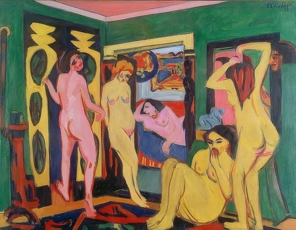 Kylpejät huoneessa. 1909/10 - tarkistus vuoden 1925 jälkeen tekijältä Ernst Ludwig Kirchner