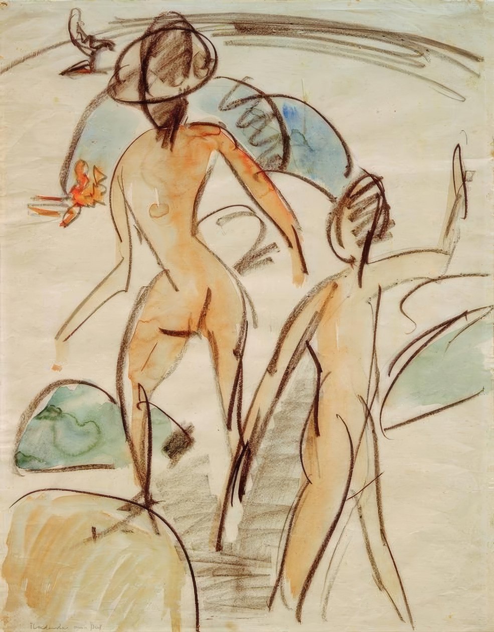 Badende mit Hut tekijältä Ernst Ludwig Kirchner