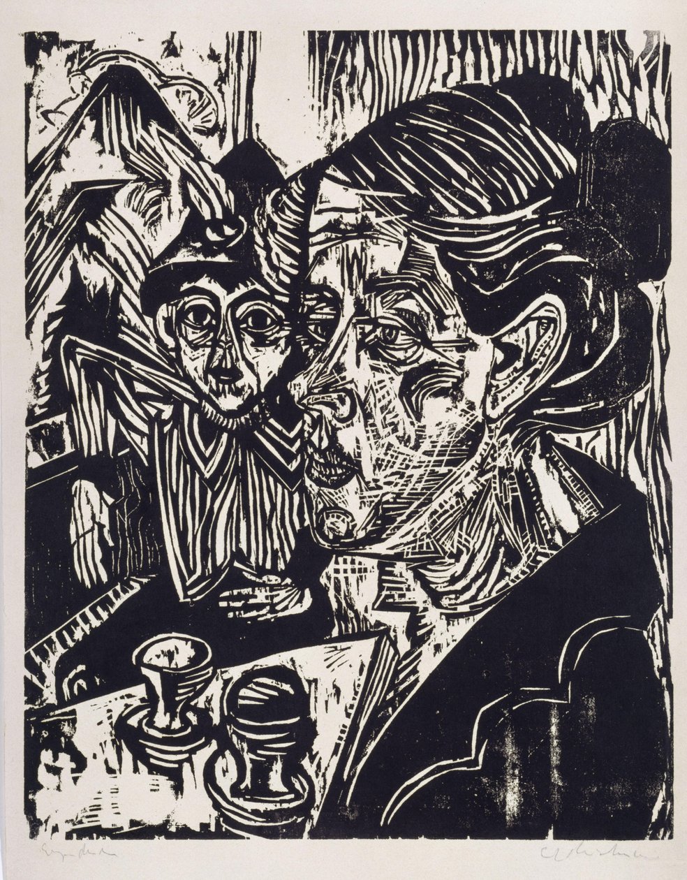 Maanviljelijän vaimo poikansa kanssa pöydän ääressä (rouva Schmidt poikansa Martinin kanssa) tekijältä Ernst Ludwig Kirchner