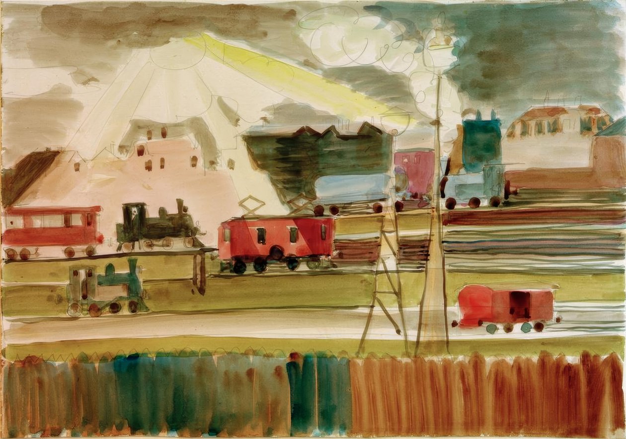 Rautatieasema auringon laskiessa tekijältä Ernst Ludwig Kirchner