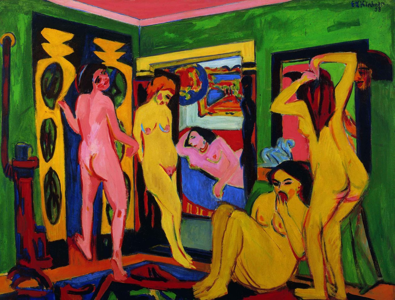 Kylpejät huoneessa, 1909-1926 jälkeen. tekijältä Ernst Ludwig Kirchner