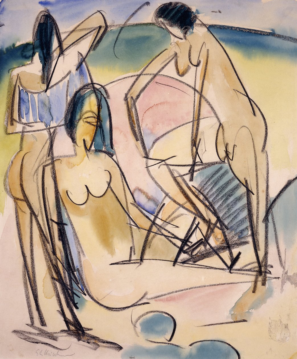 Uimarit rannalla, Fehmarn, tekijältä Ernst Ludwig Kirchner