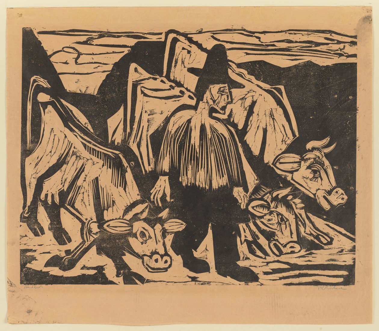 Bauer mit drei Kühen tekijältä Ernst Ludwig Kirchner