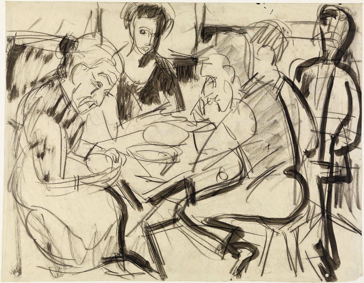 Maalaisperhe ruokapöydän ääressä tekijältä Ernst Ludwig Kirchner