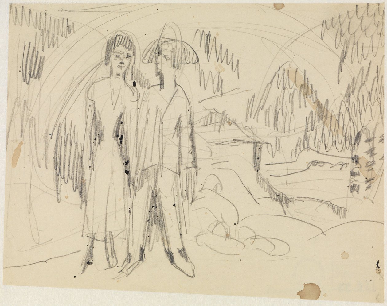 Talonpoikaispari vuoristomaiseman edessä tekijältä Ernst Ludwig Kirchner