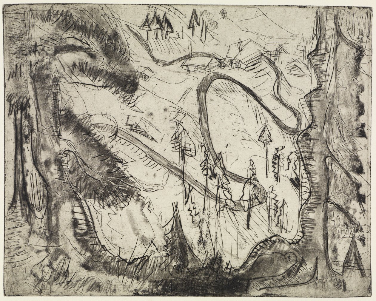 Vuoristopolku, ylhäältä katsottuna tekijältä Ernst Ludwig Kirchner