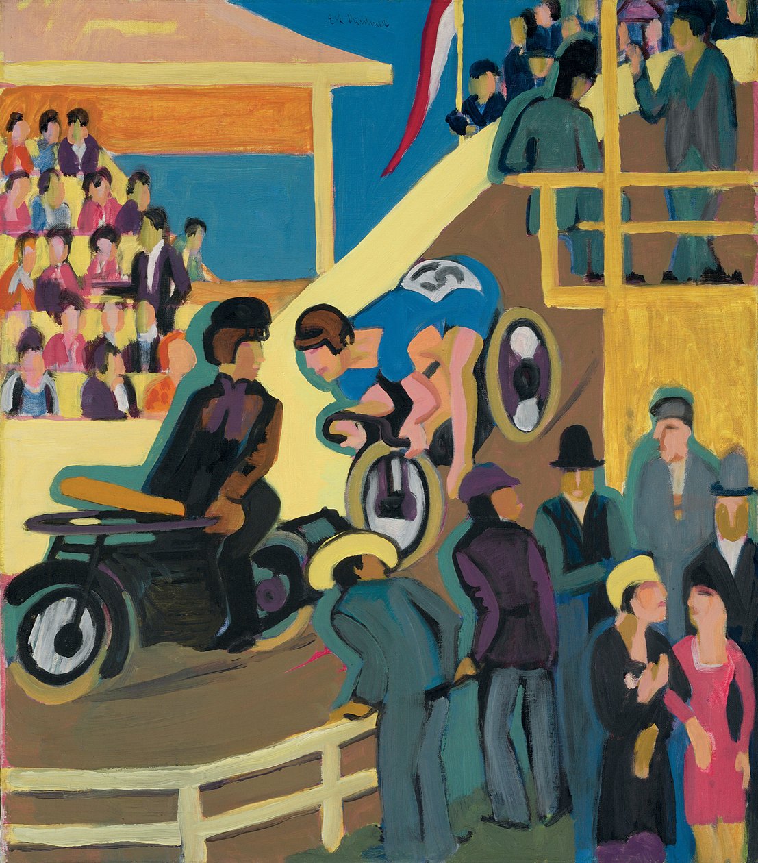 Pyöräkilpailu moottorireleen kanssa; Pyöräkilpailut moottoroiduilla titteleillä, 1927-1928 tekijältä Ernst Ludwig Kirchner
