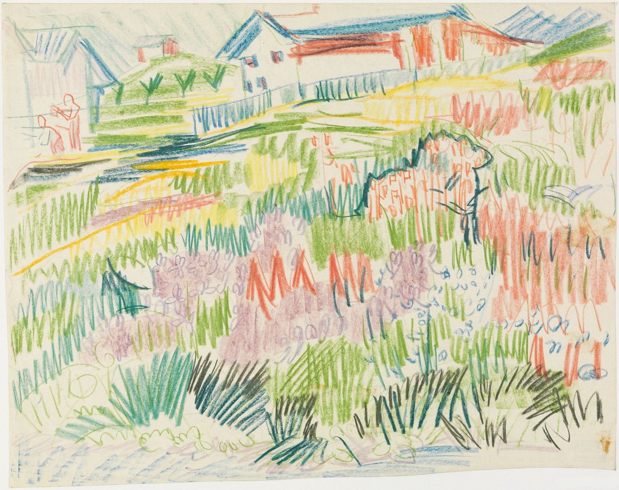 Kukkiva niitty ja talot tekijältä Ernst Ludwig Kirchner
