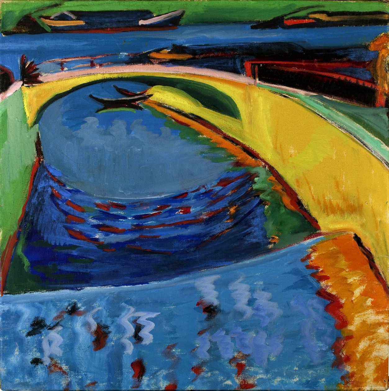 Prießnitz-joen suulla oleva silta, n. 1910 tekijältä Ernst Ludwig Kirchner