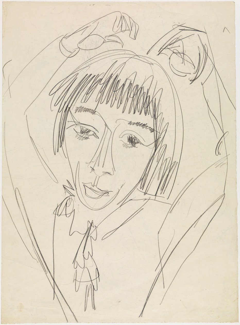 Rintakuva Gerdasta kädet koholla tekijältä Ernst Ludwig Kirchner