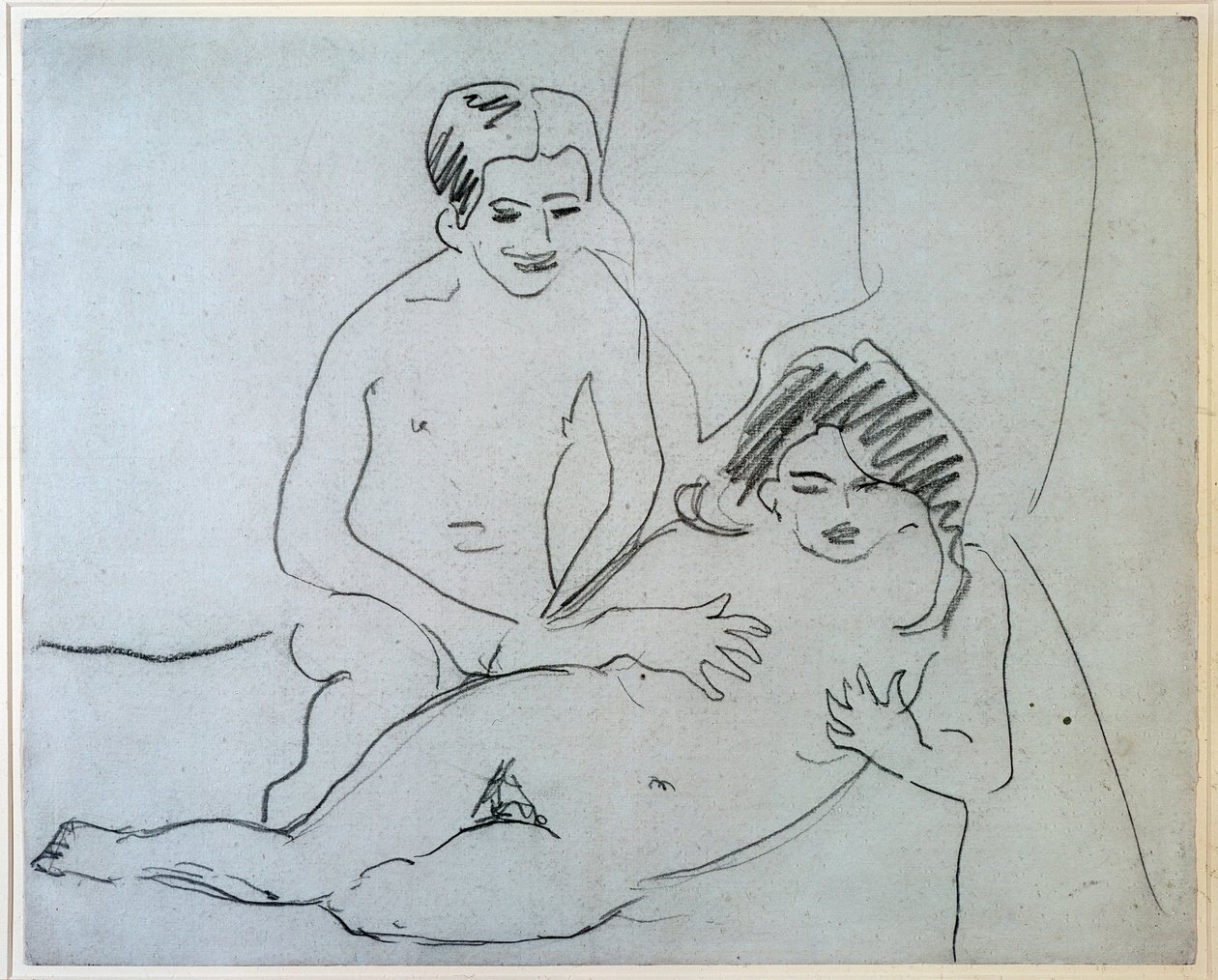 Pariskunta alaston pariskunta makaa sängyllä - piirustus Ernst Ludwig Kirchner (1880-1938) New York, Museum of Modern Art tekijältä Ernst Ludwig Kirchner