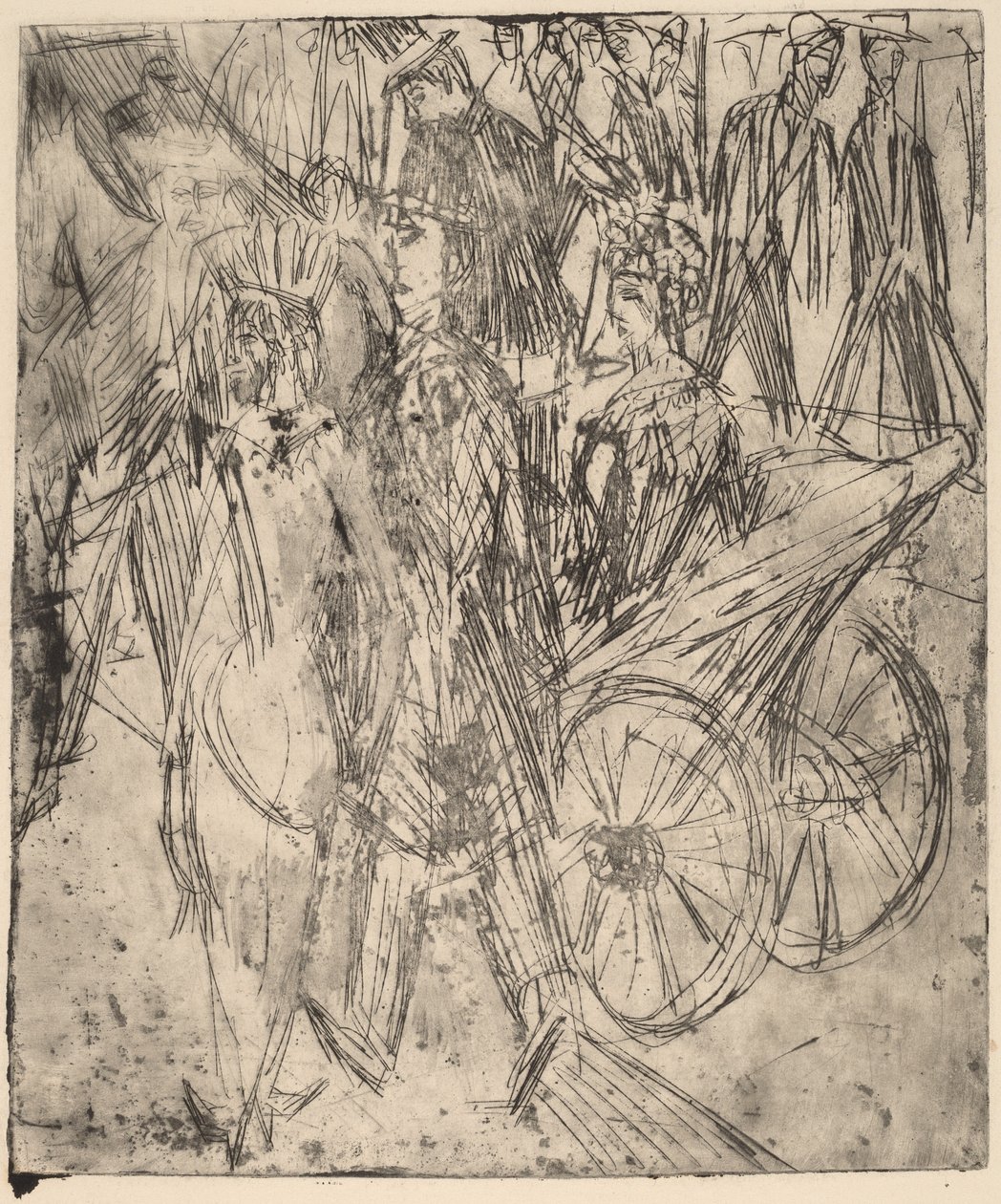 Pariskunta vaunujen edessä tekijältä Ernst Ludwig Kirchner