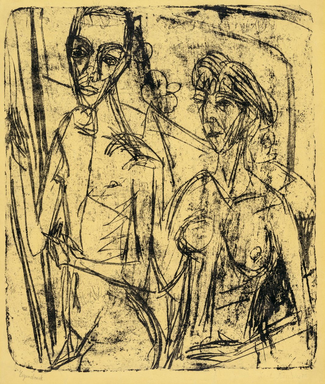 Pari huoneessa, alaston mies naisen kanssa tekijältä Ernst Ludwig Kirchner
