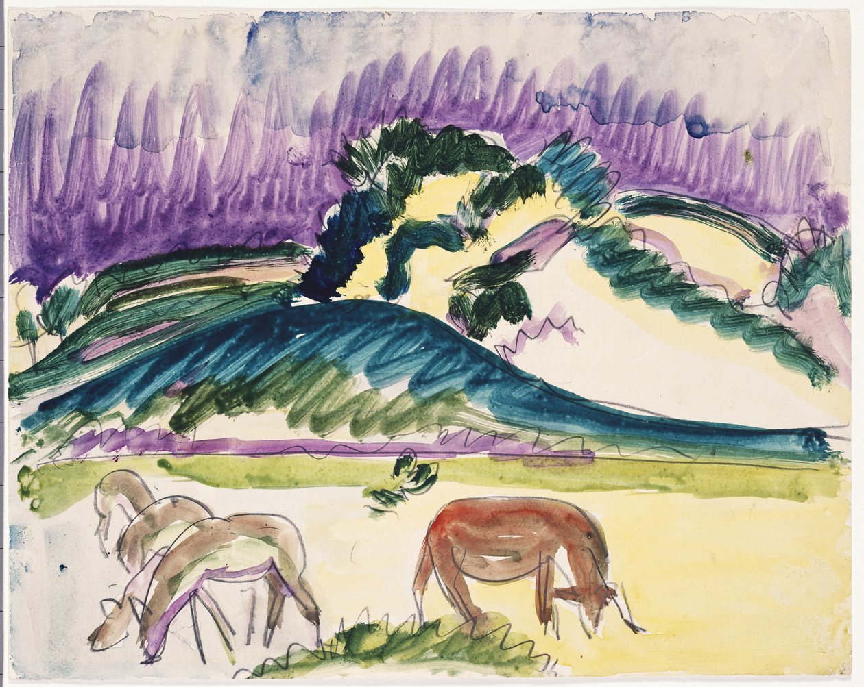 Lehmät laitumella dyynien varrella, 1913 tekijältä Ernst Ludwig Kirchner