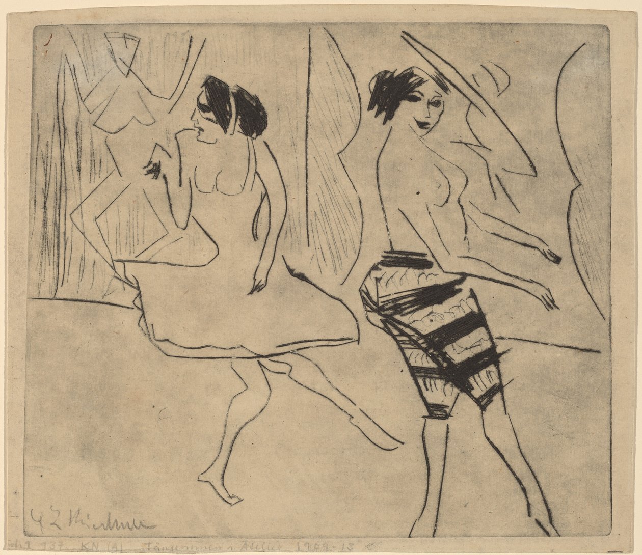 Tanssijat studiossa tekijältä Ernst Ludwig Kirchner