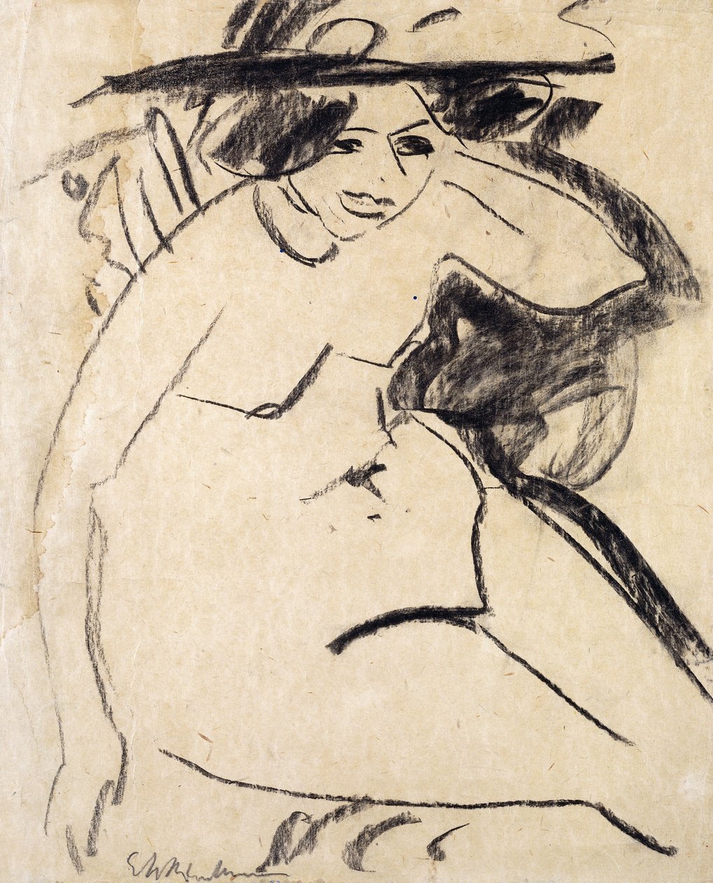 Dido hatun kanssa; Dido mit Hut, n. 1909 tekijältä Ernst Ludwig Kirchner