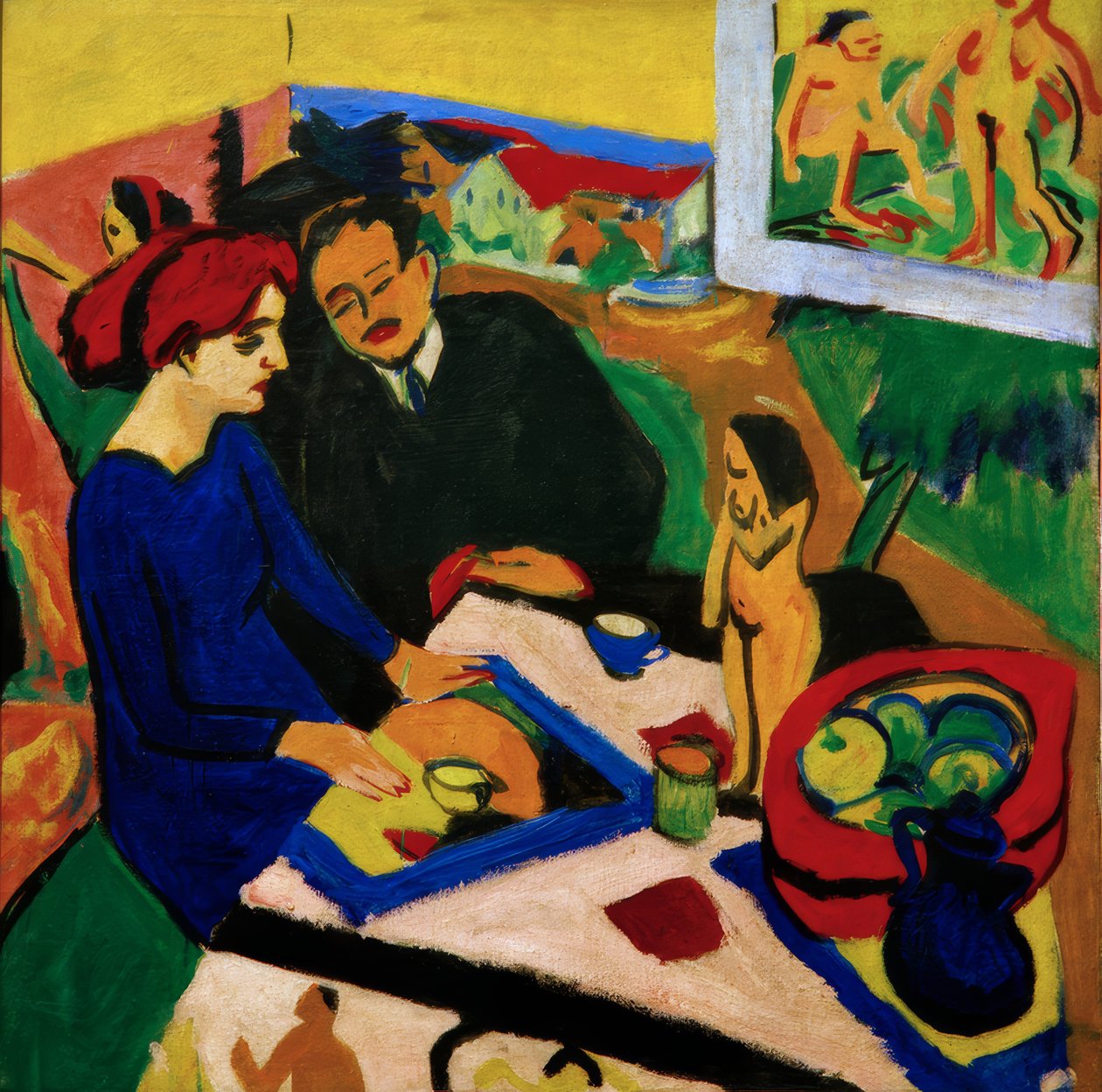 Doris ja Heckel pöydässä tekijältä Ernst Ludwig Kirchner
