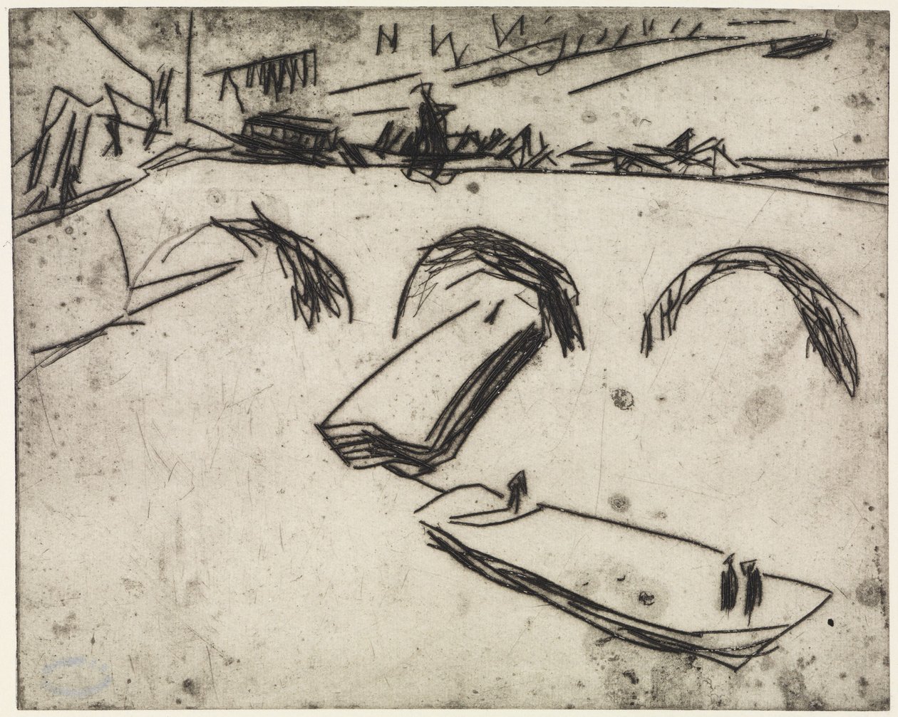 Kolme taiteilijaa, jotka harjoittelevat renkailla / Silta Kronprinzenuferilla, Berliini tekijältä Ernst Ludwig Kirchner