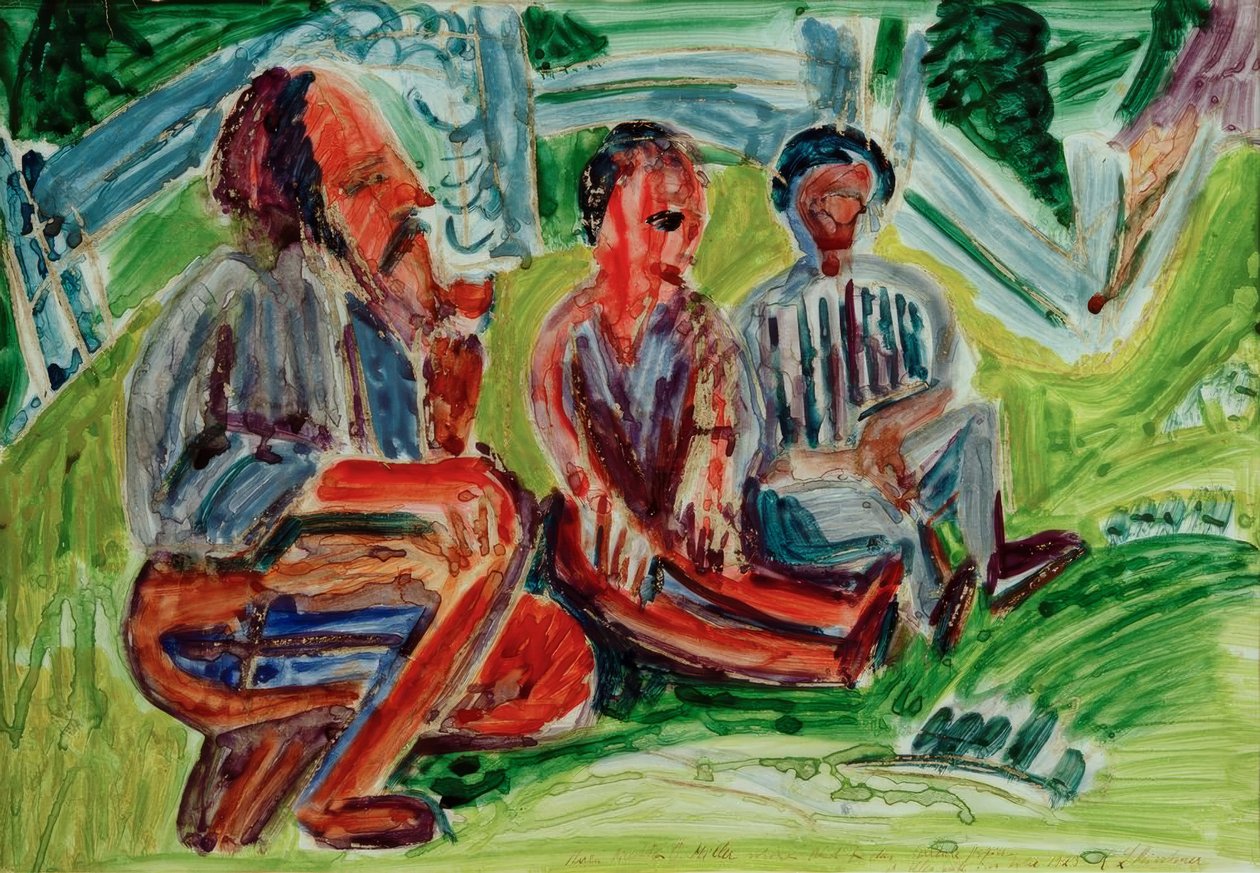Kolme maanviljelijää niityllä tekijältä Ernst Ludwig Kirchner